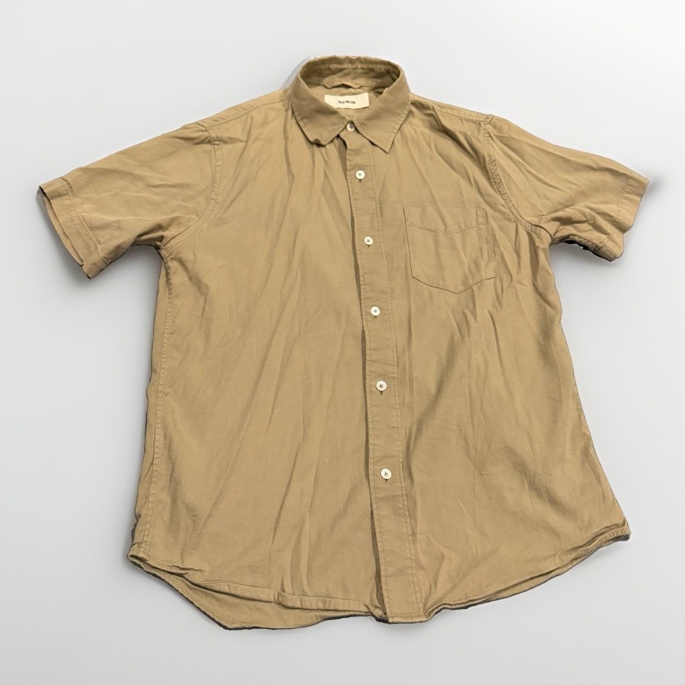 Buck Mason Draped Twill Short Sleeve One Pocket Shirt Fog (beige Tan) Size M